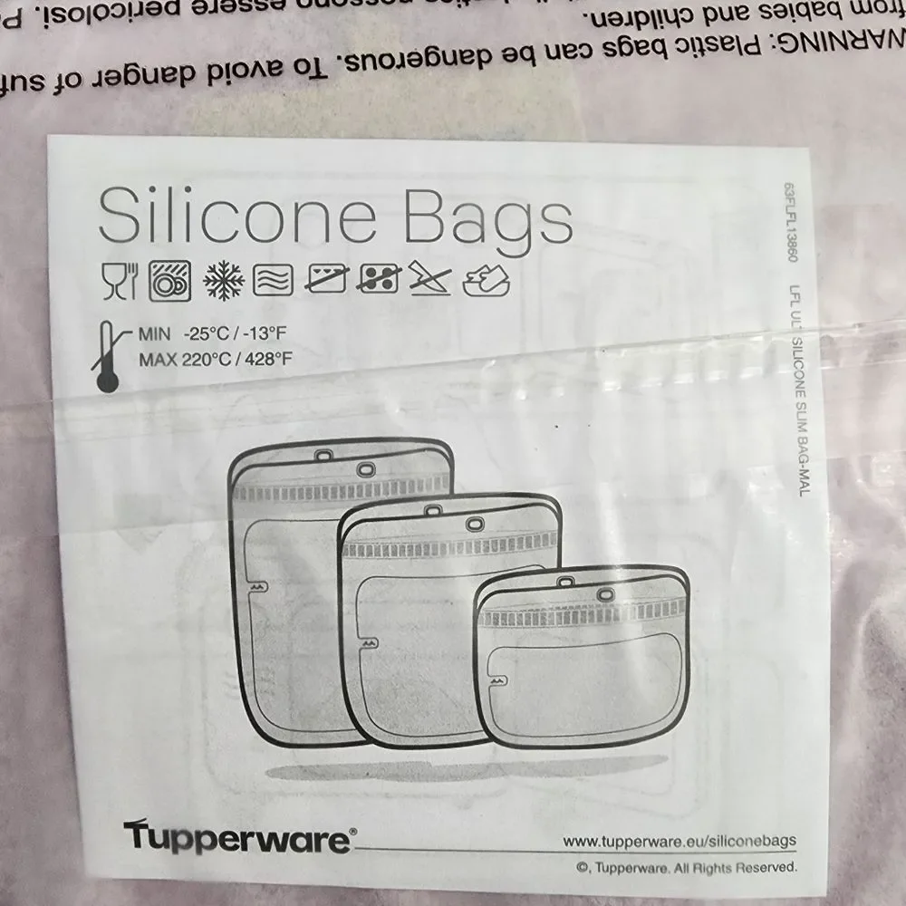 Tupperware Ultimate Pink Silicone Slim Bag Size Large